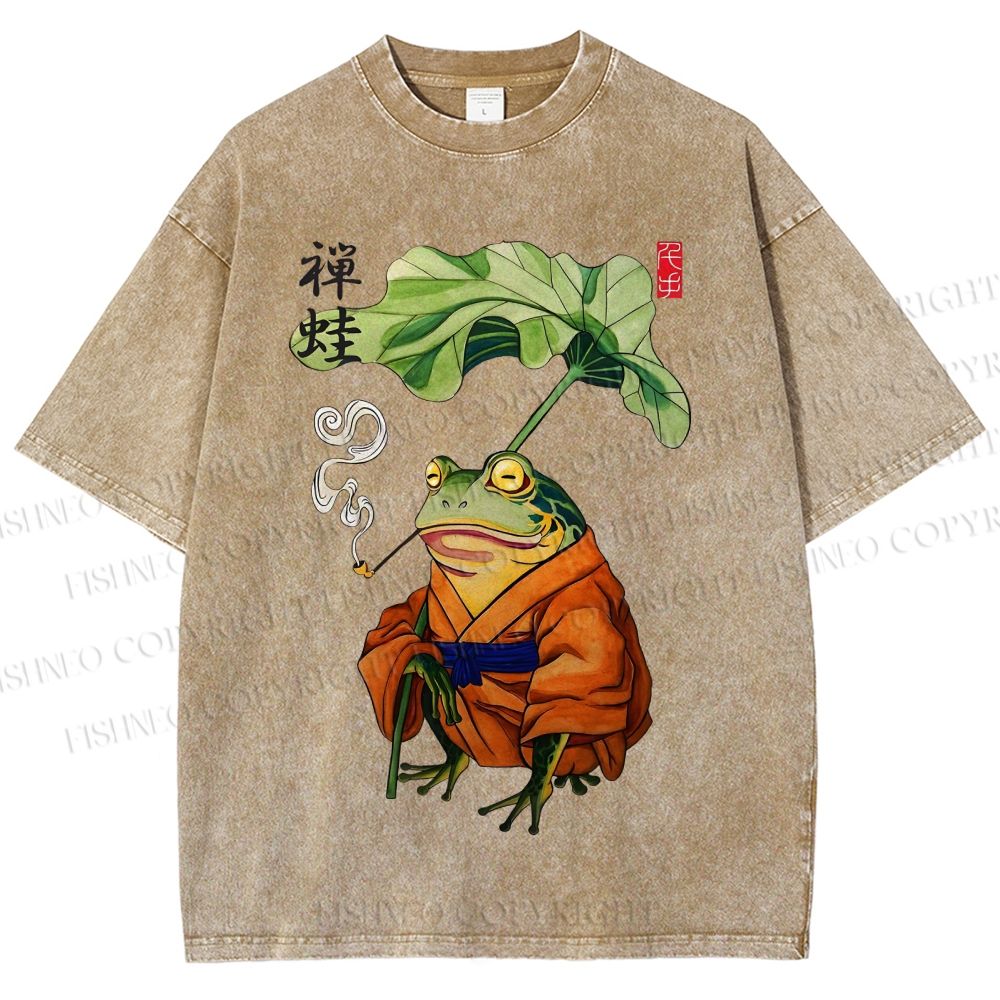 Unisex Zen Frog Printed Washed Tee