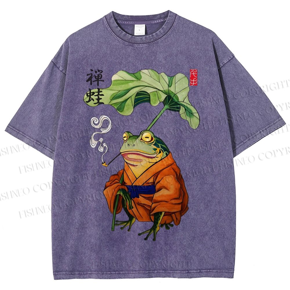 Unisex Zen Frog Printed Washed Tee