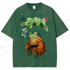 Unisex Zen Frog Printed Washed Tee