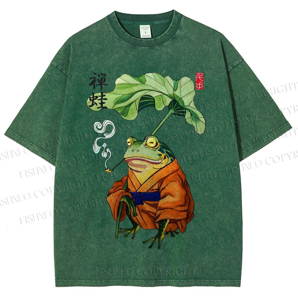 Unisex Zen Frog Printed Washed Tee