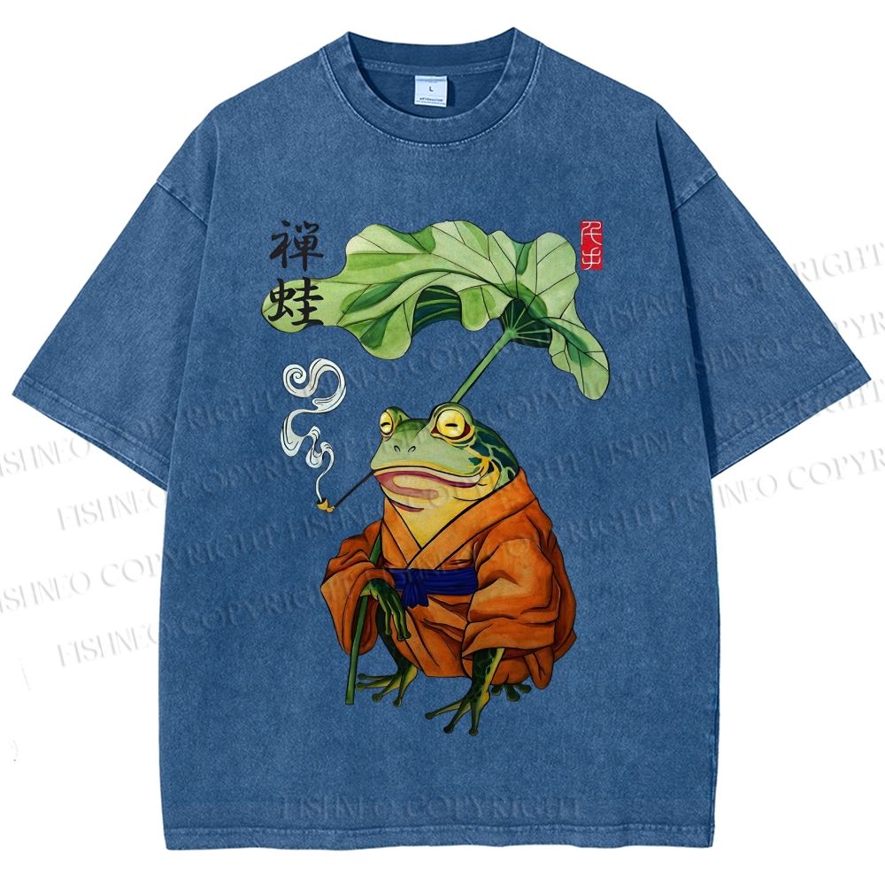 Unisex Zen Frog Printed Washed Tee