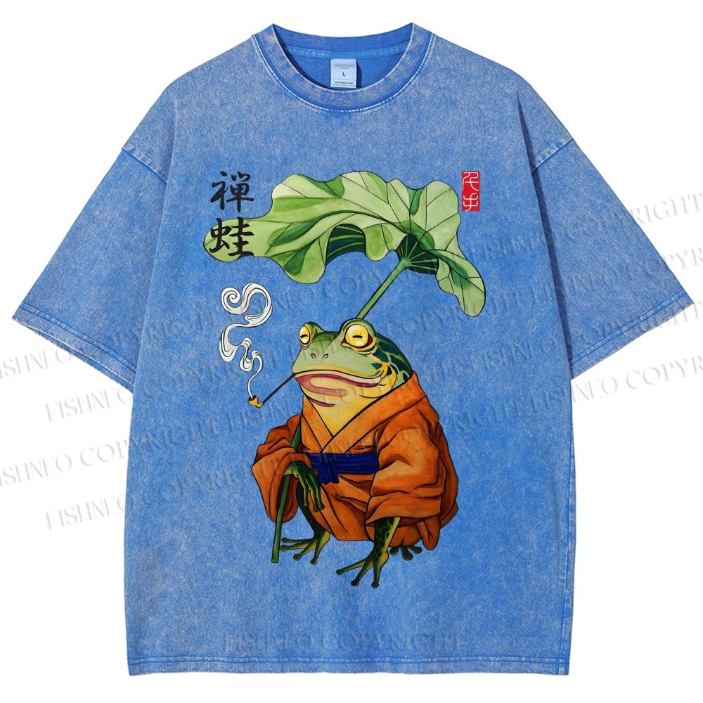Unisex Zen Frog Printed Washed Tee