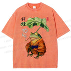 Unisex Zen Frog Printed Washed Tee