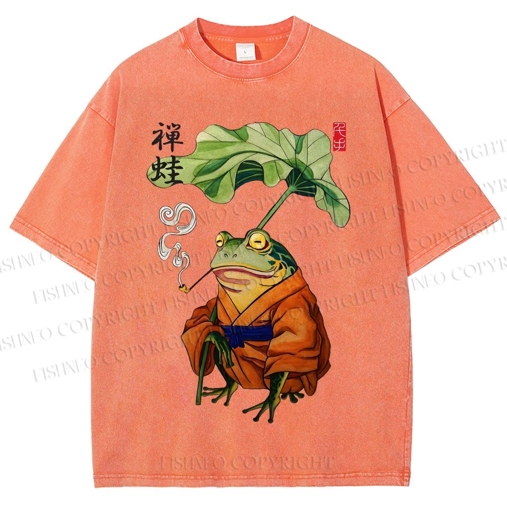 Unisex Zen Frog Printed Washed Tee