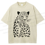 Unisex Polka Dot Leopard Printed Washed Tee