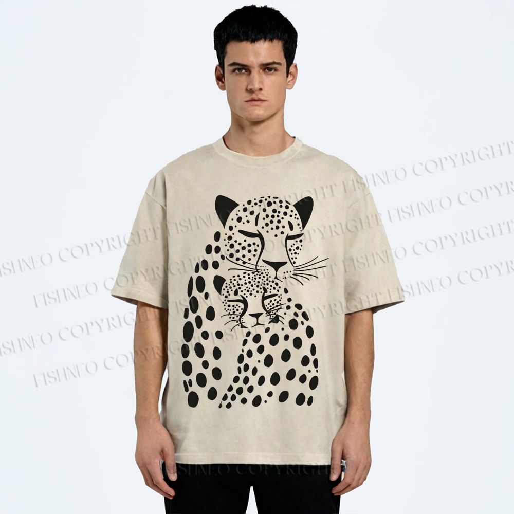 Unisex Polka Dot Leopard Printed Washed Tee
