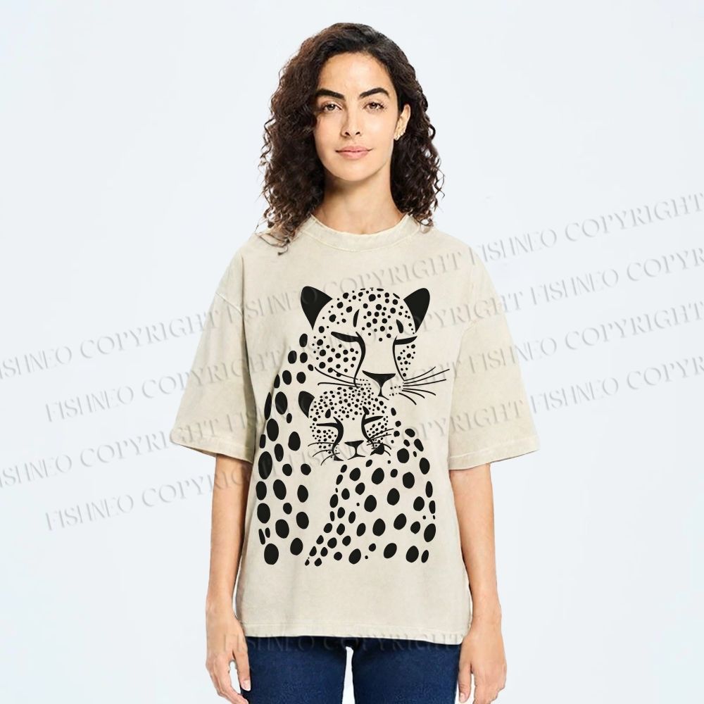 Unisex Polka Dot Leopard Printed Washed Tee