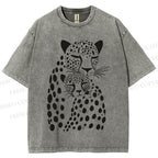 Unisex Polka Dot Leopard Printed Washed Tee