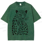 Unisex Polka Dot Leopard Printed Washed Tee