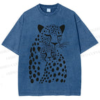 Unisex Polka Dot Leopard Printed Washed Tee