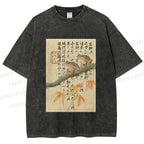 Unisex Japanese Ukiyo-e Frog Printed Washed Tee