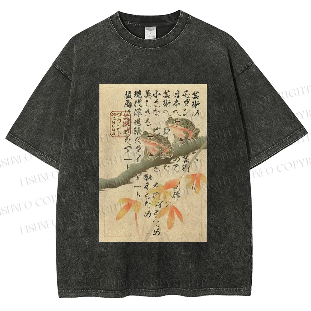 Unisex Japanese Ukiyo-e Frog Printed Washed Tee