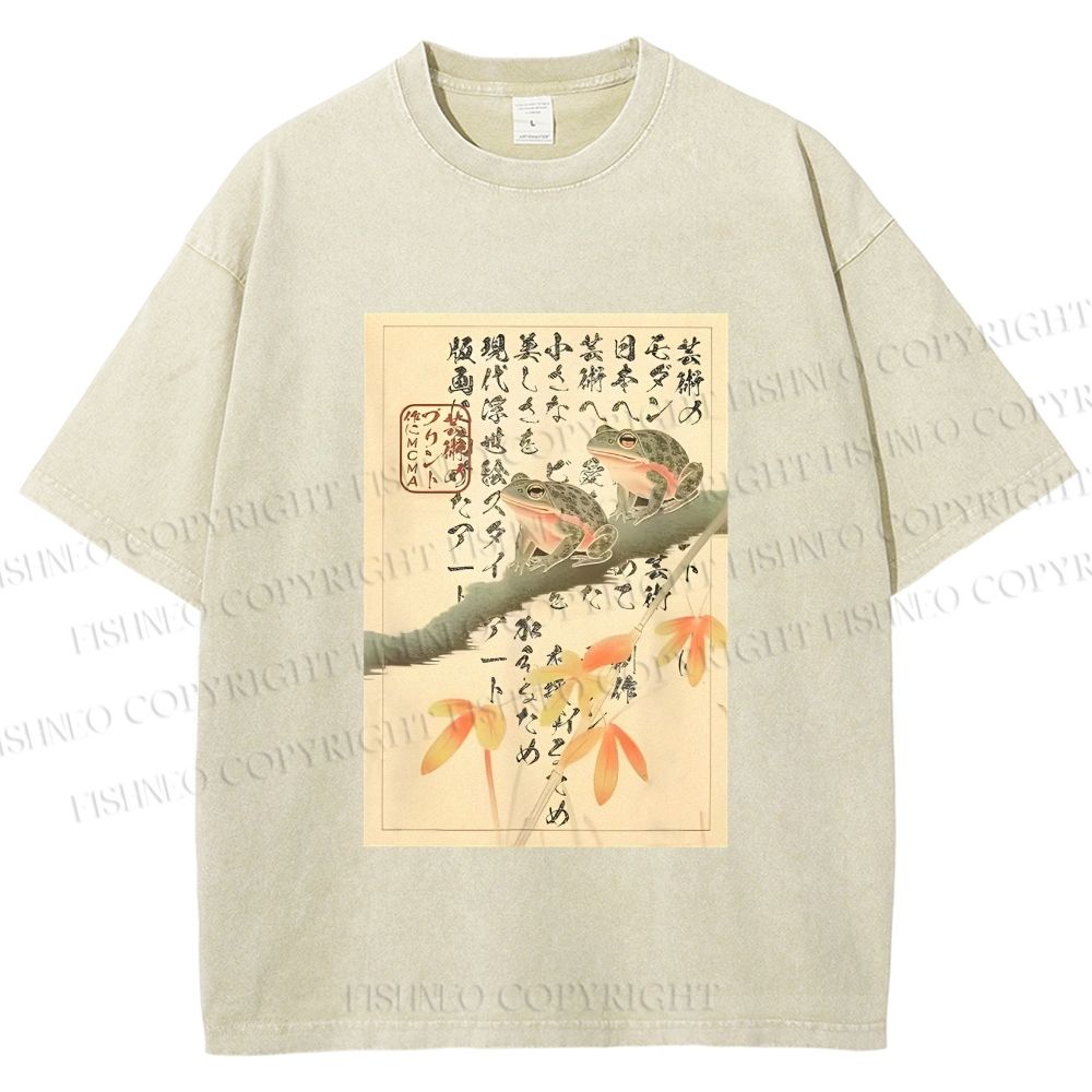 Unisex Japanese Ukiyo-e Frog Printed Washed Tee
