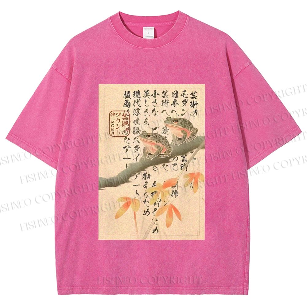 Unisex Japanese Ukiyo-e Frog Printed Washed Tee
