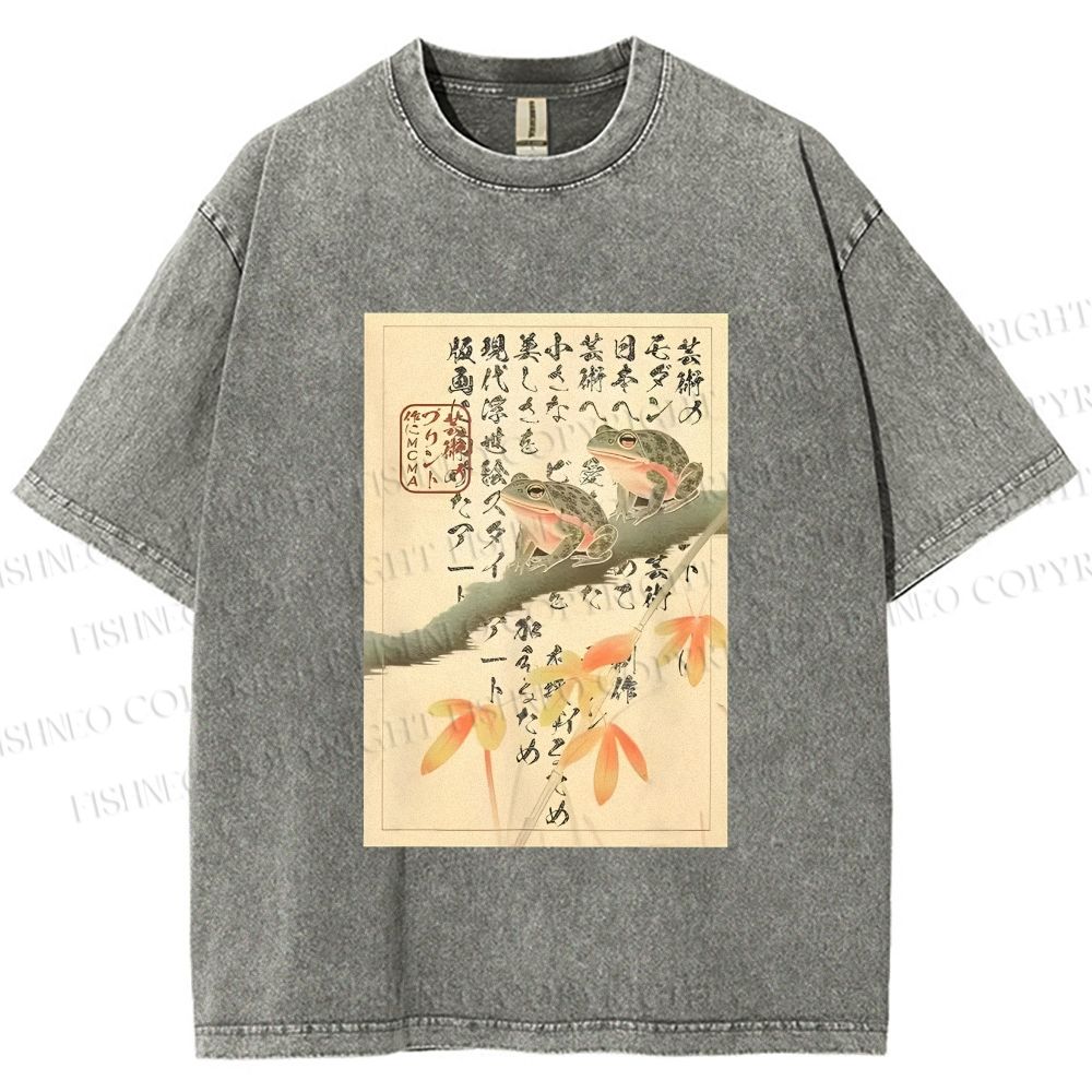 Unisex Japanese Ukiyo-e Frog Printed Washed Tee
