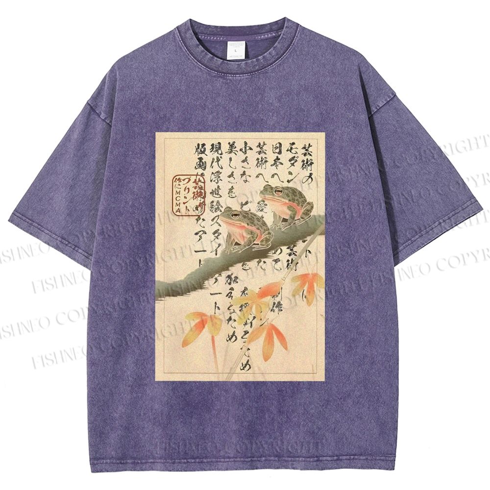 Unisex Japanese Ukiyo-e Frog Printed Washed Tee