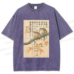 Unisex Japanese Ukiyo-e Frog Printed Washed Tee