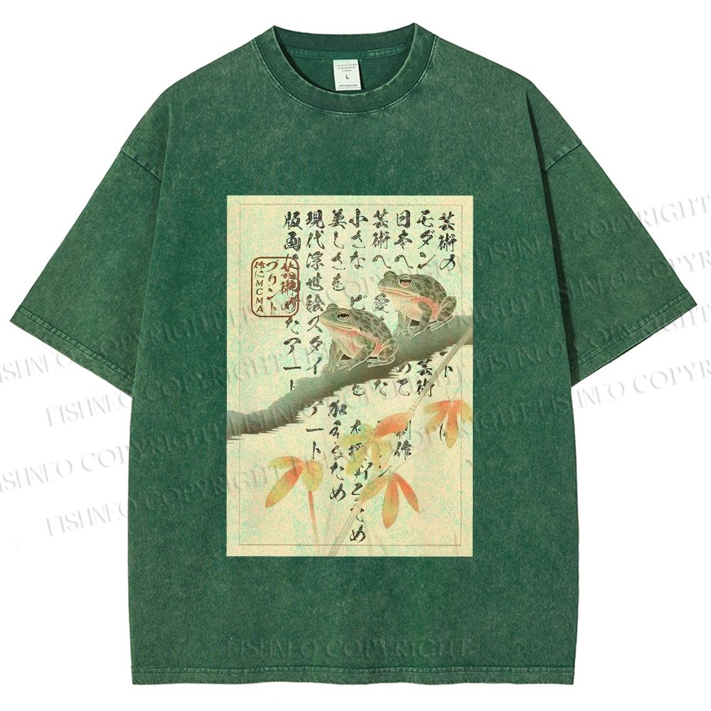Unisex Japanese Ukiyo-e Frog Printed Washed Tee