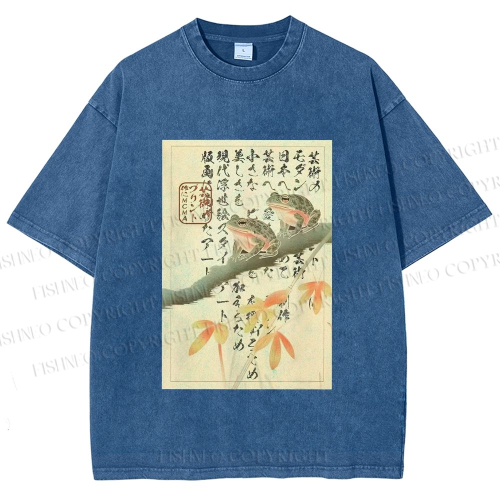 Unisex Japanese Ukiyo-e Frog Printed Washed Tee