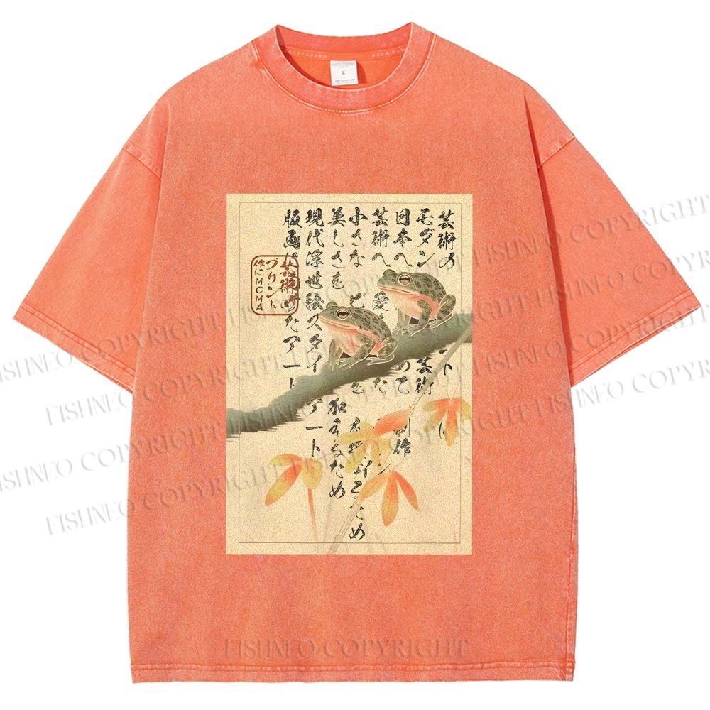 Unisex Japanese Ukiyo-e Frog Printed Washed Tee