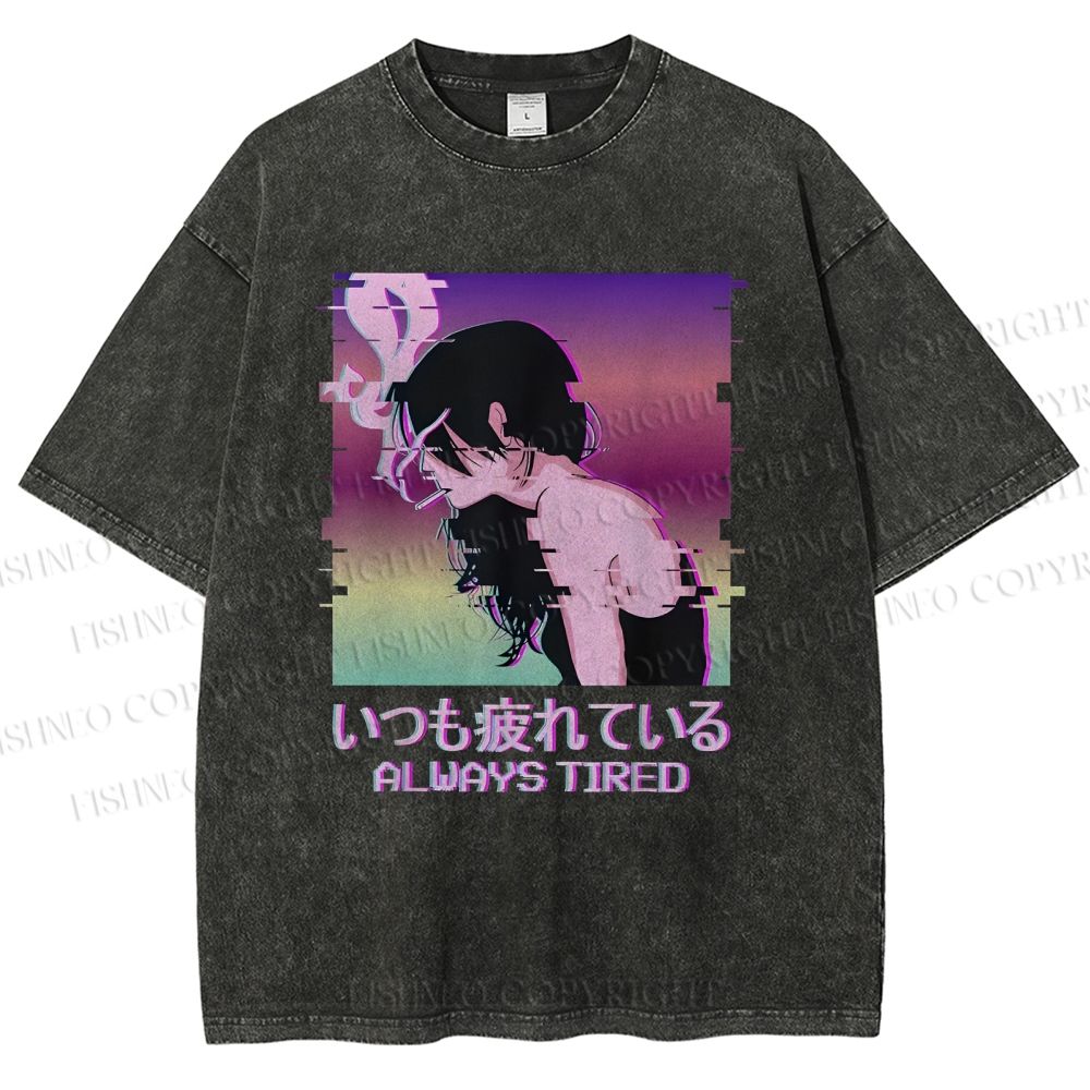 Unisex  Always Tired Printed Washed Tee