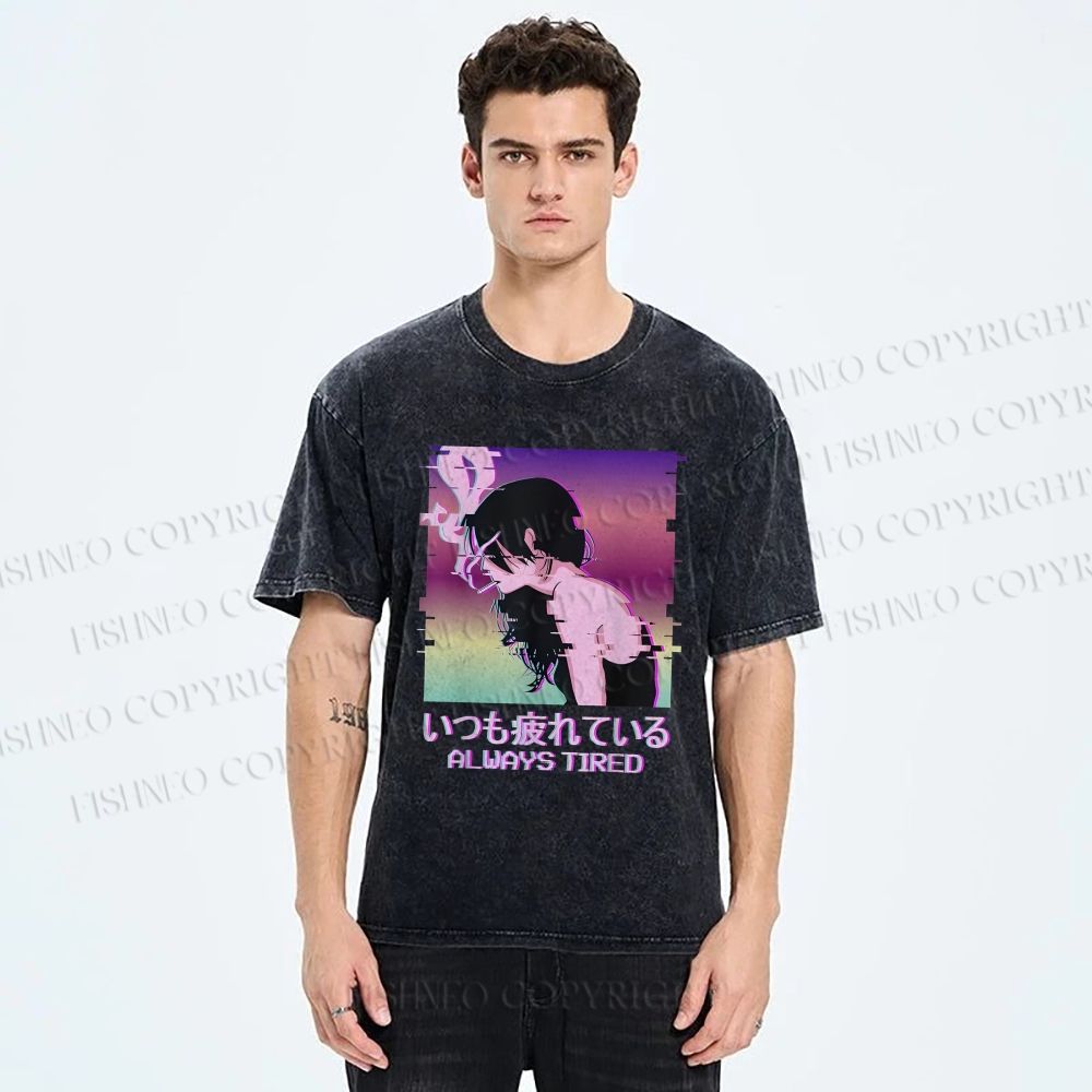 Unisex  Always Tired Printed Washed Tee