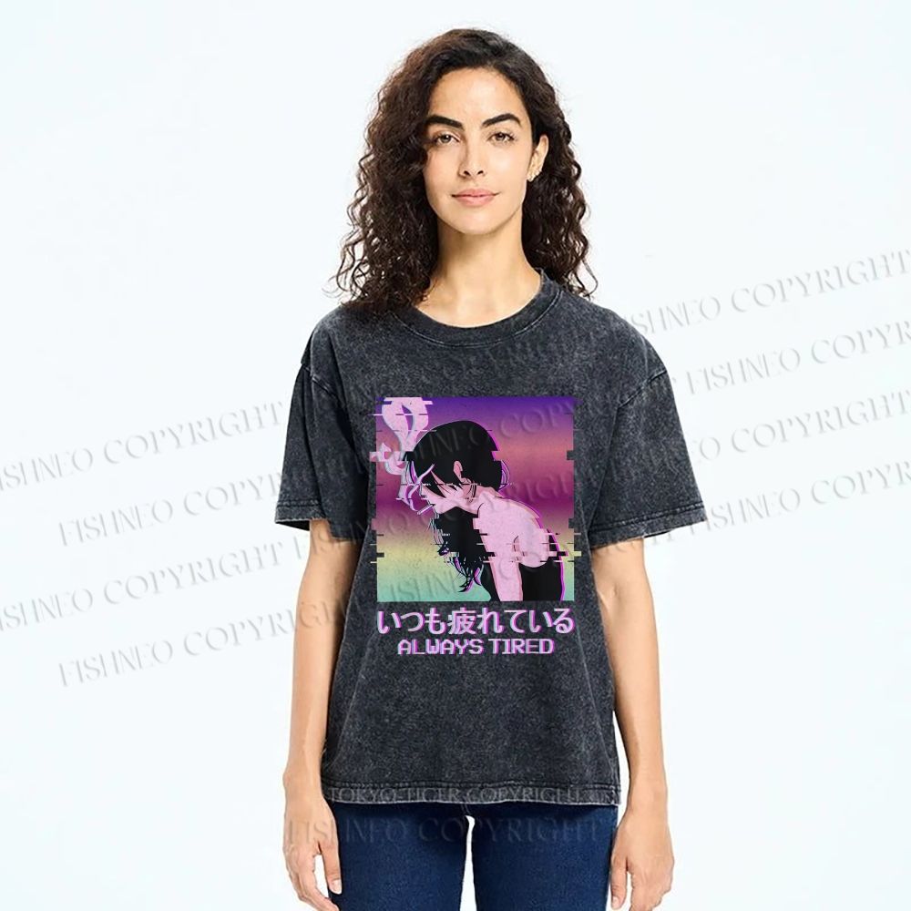 Unisex  Always Tired Printed Washed Tee