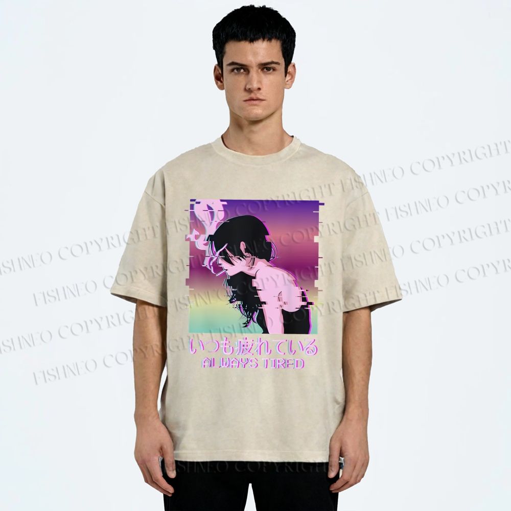 Unisex  Always Tired Printed Washed Tee