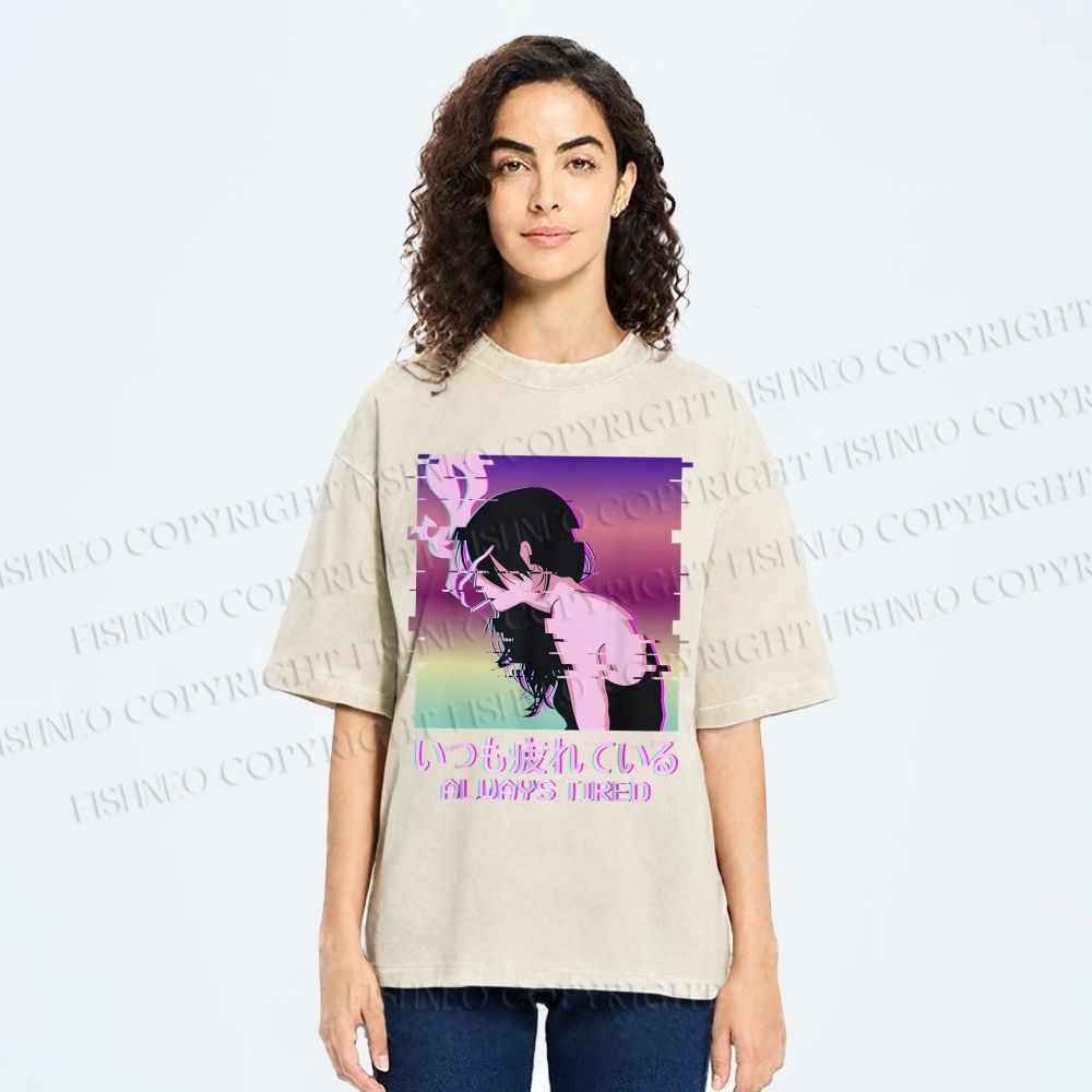 Unisex  Always Tired Printed Washed Tee