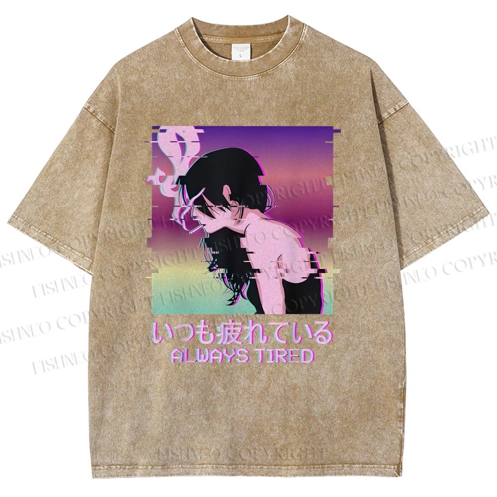 Unisex  Always Tired Printed Washed Tee