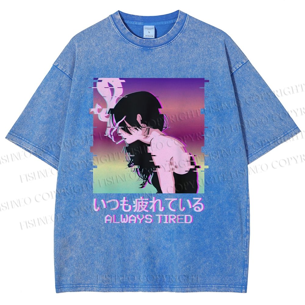 Unisex  Always Tired Printed Washed Tee
