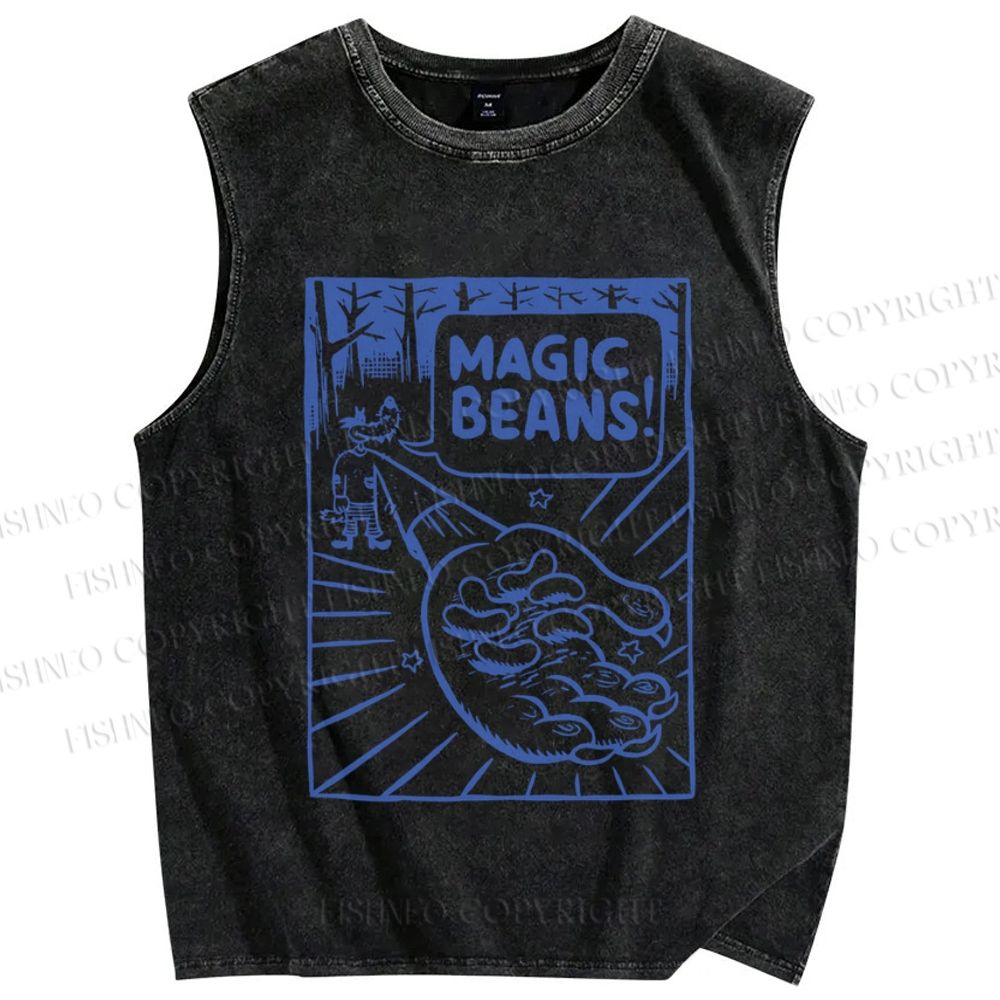 Unisex  Vintage Wood Magic Beans Printed Washed Tank Top