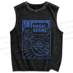 Unisex  Vintage Wood Magic Beans Printed Washed Tank Top