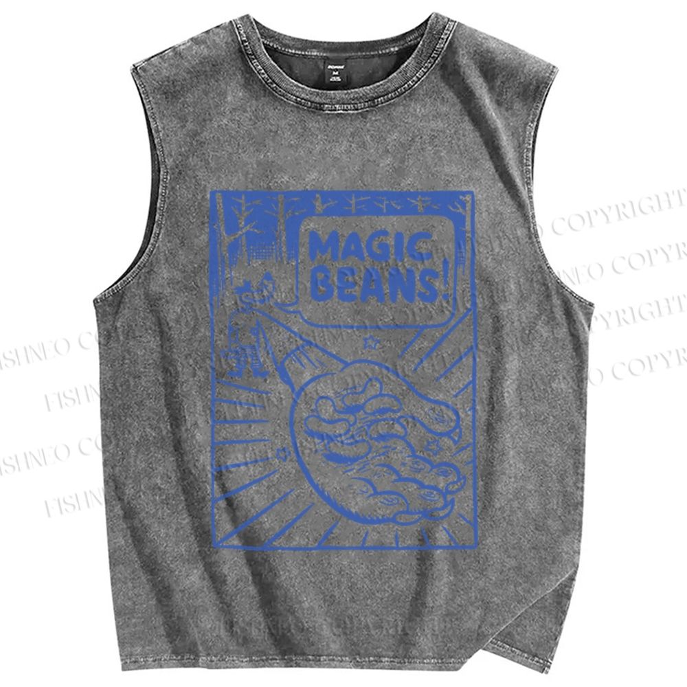 Unisex  Vintage Wood Magic Beans Printed Washed Tank Top