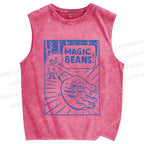 Unisex  Vintage Wood Magic Beans Printed Washed Tank Top