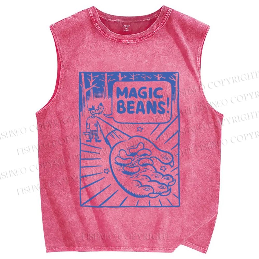 Unisex  Vintage Wood Magic Beans Printed Washed Tank Top