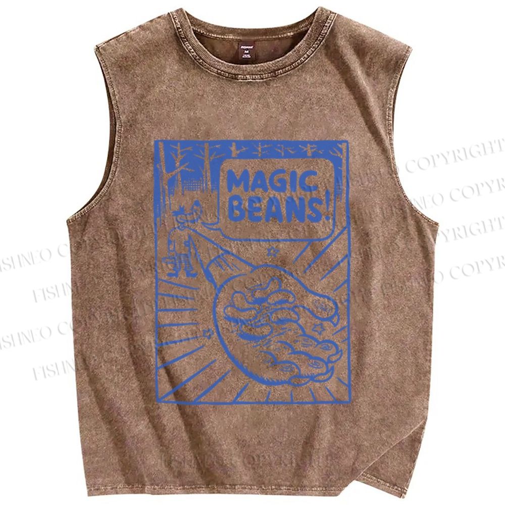 Unisex  Vintage Wood Magic Beans Printed Washed Tank Top