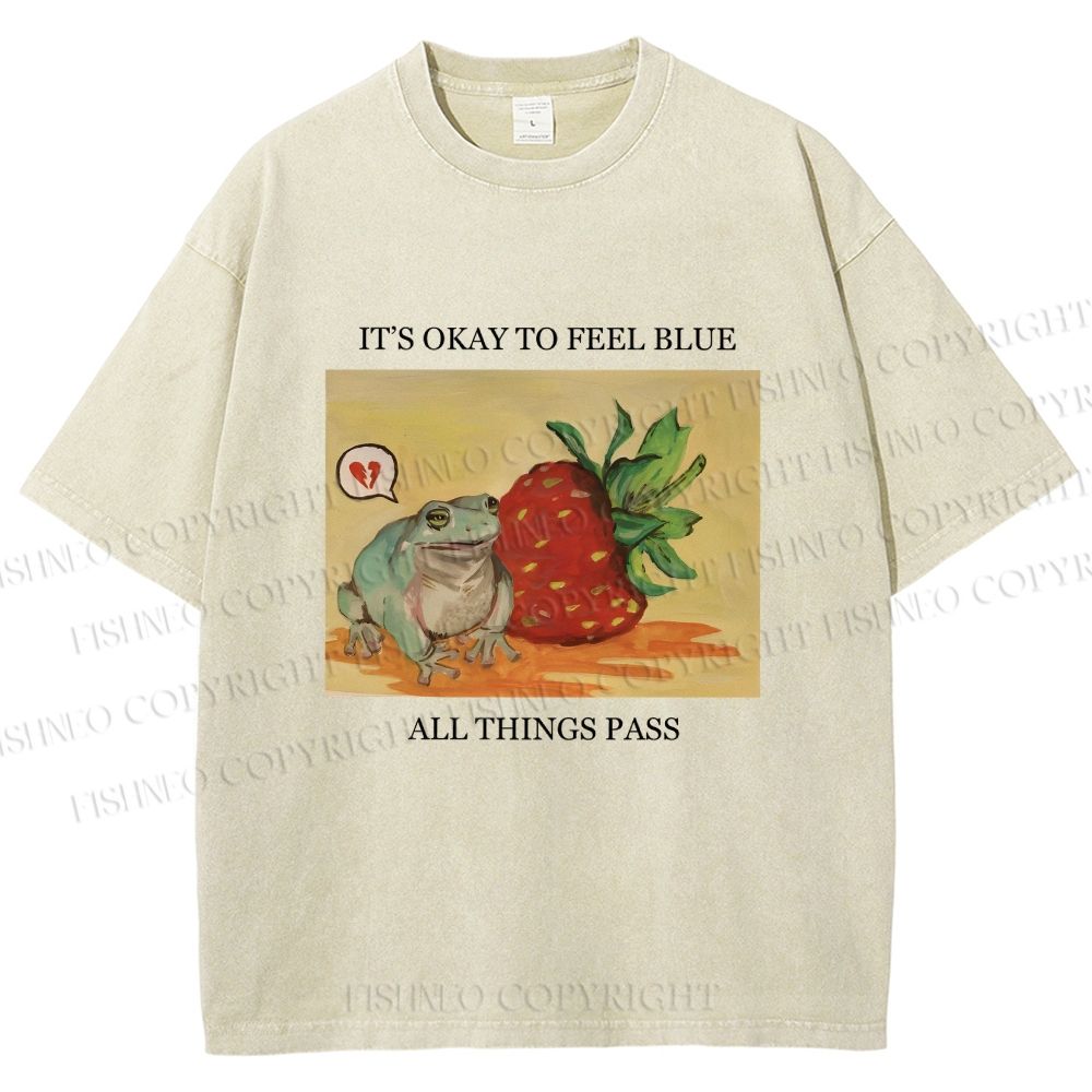 Unisex Strawberry Frog Printed Washed Tee