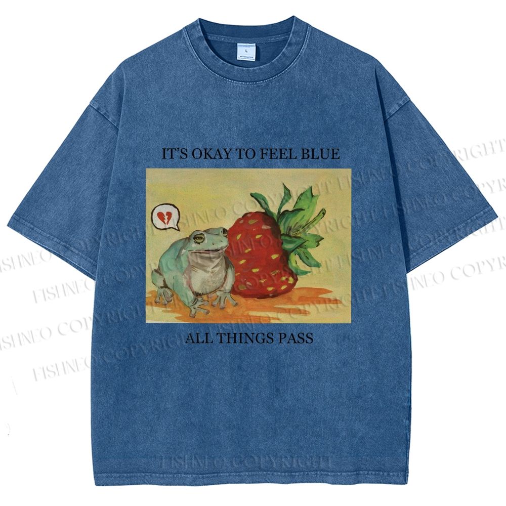 Unisex Strawberry Frog Printed Washed Tee