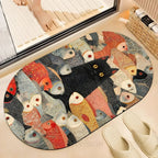 Japanese Black Cat Koi Fish Printed Bath Mat