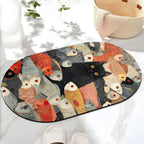 Japanese Black Cat Koi Fish Printed Bath Mat