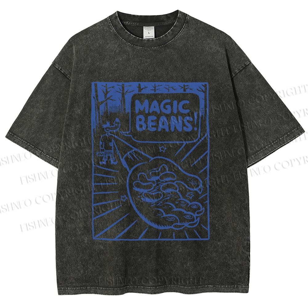 Unisex  Vintage Wood Magic Beans Printed Washed Tee
