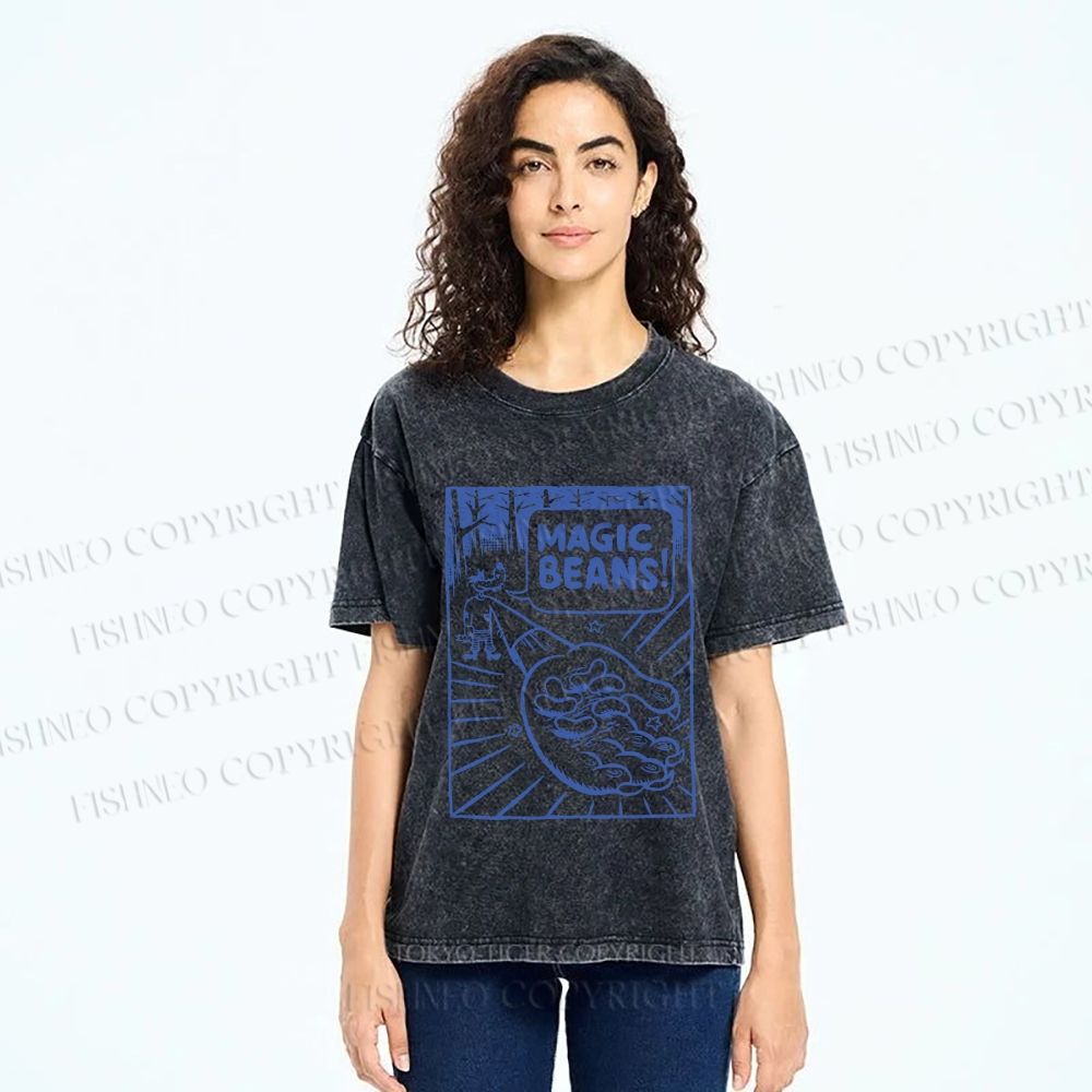 Unisex  Vintage Wood Magic Beans Printed Washed Tee