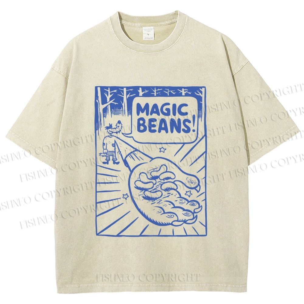 Unisex  Vintage Wood Magic Beans Printed Washed Tee