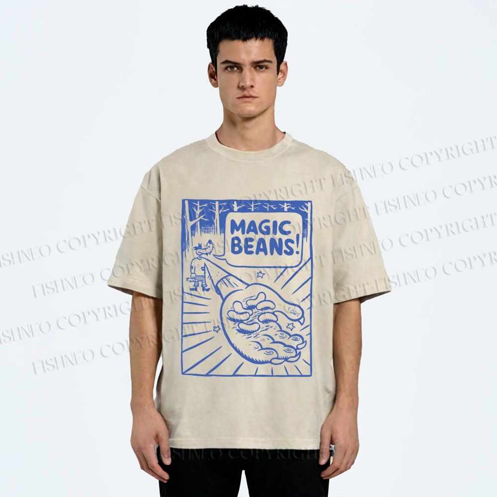 Unisex  Vintage Wood Magic Beans Printed Washed Tee
