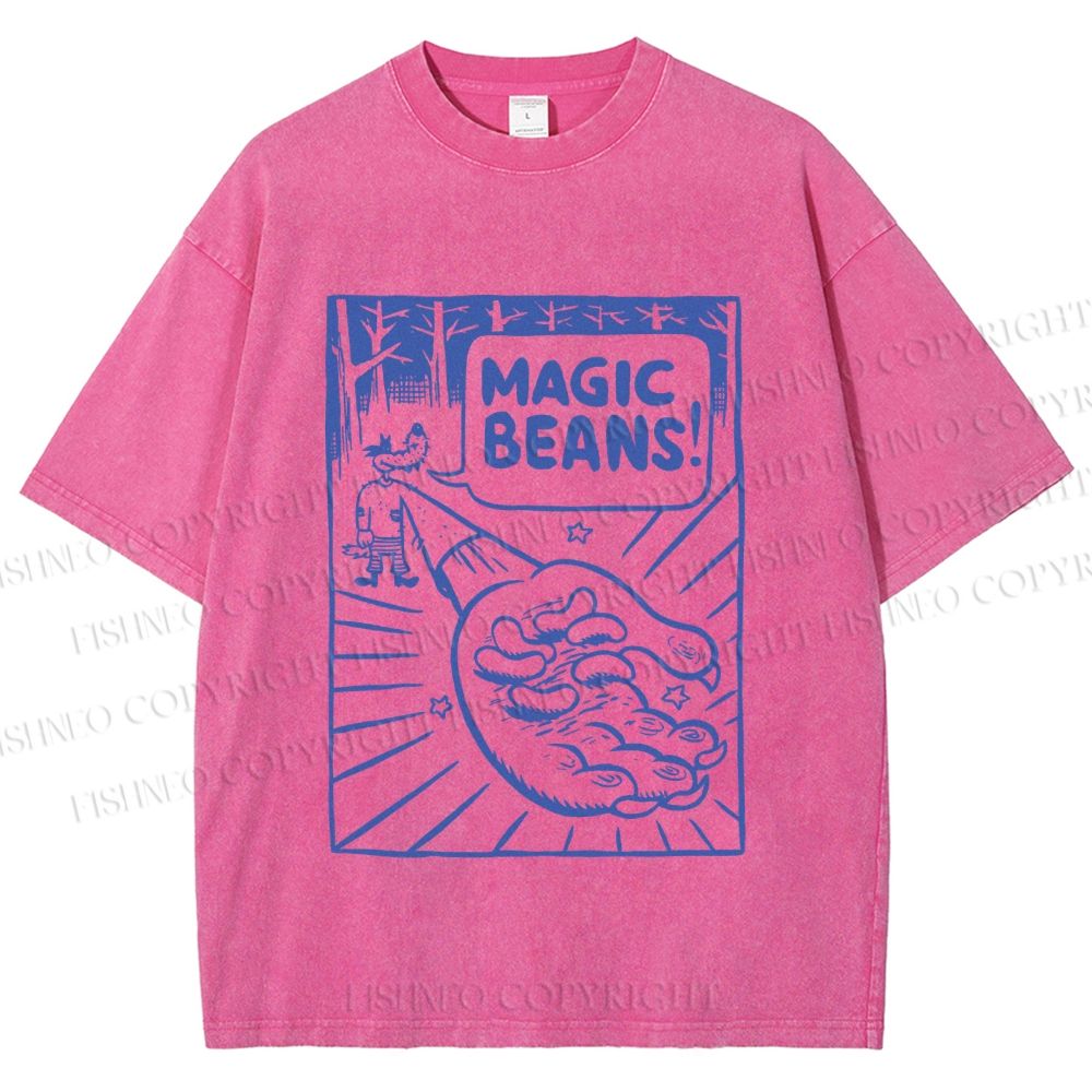 Unisex  Vintage Wood Magic Beans Printed Washed Tee