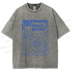 Unisex  Vintage Wood Magic Beans Printed Washed Tee