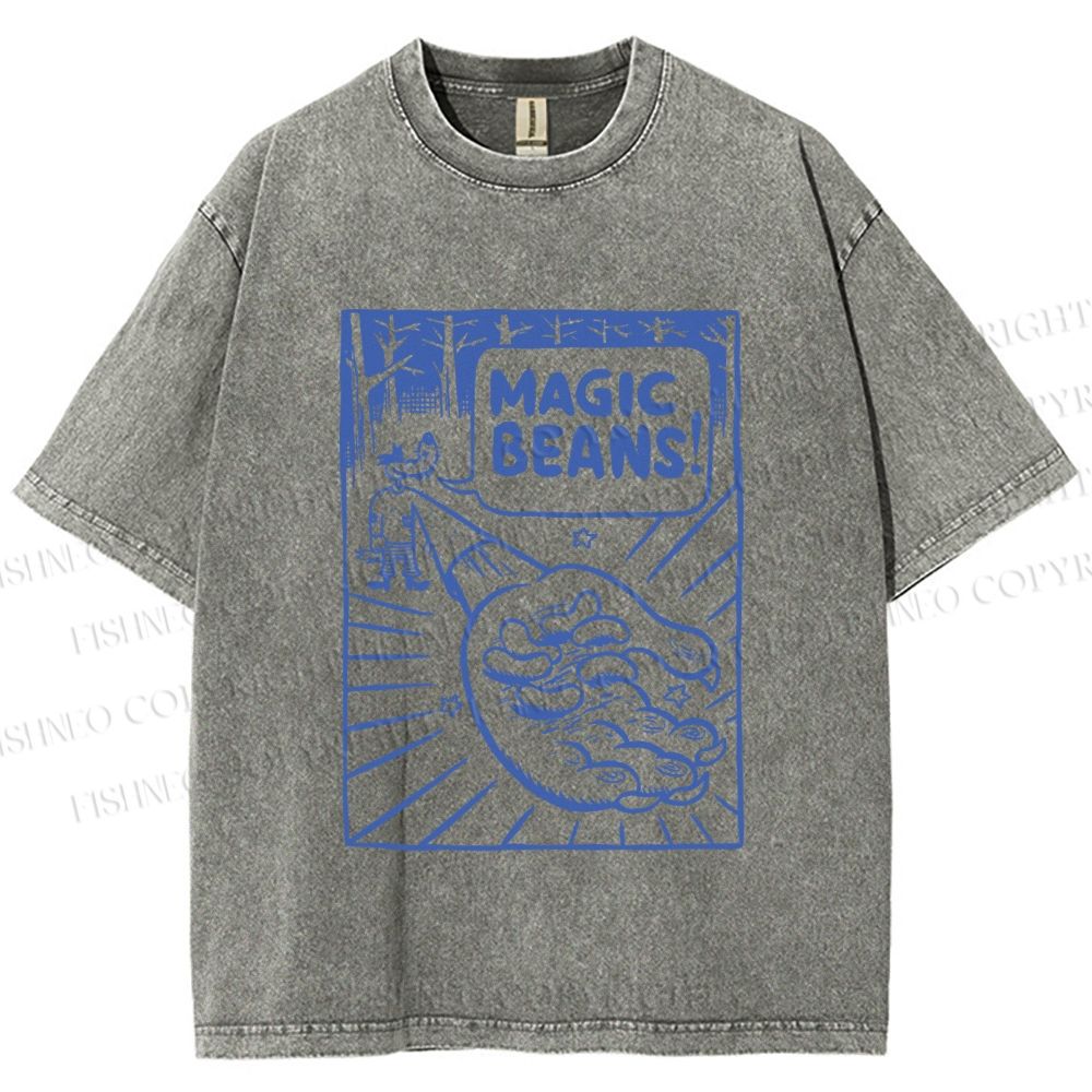 Unisex  Vintage Wood Magic Beans Printed Washed Tee