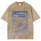Unisex  Vintage Wood Magic Beans Printed Washed Tee