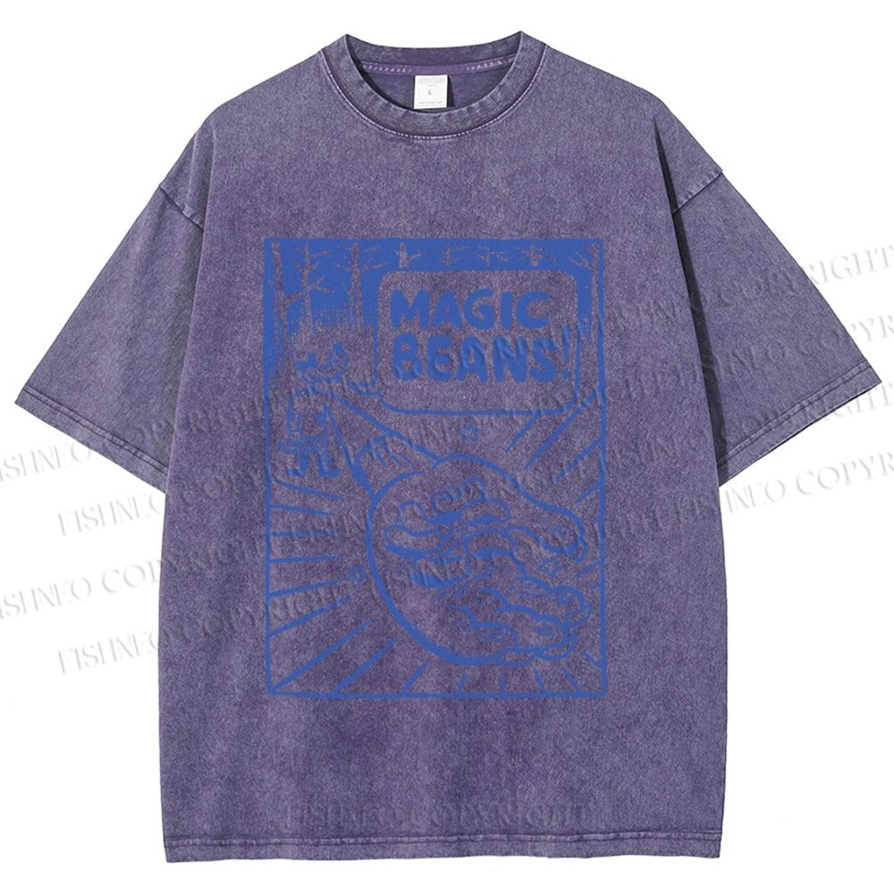 Unisex  Vintage Wood Magic Beans Printed Washed Tee